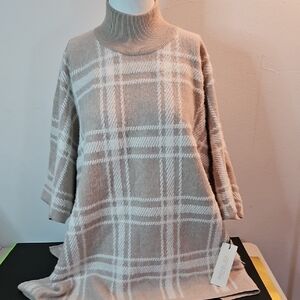 Rachel Zoe Beige Plaid Turtleneck Poncho Sweater